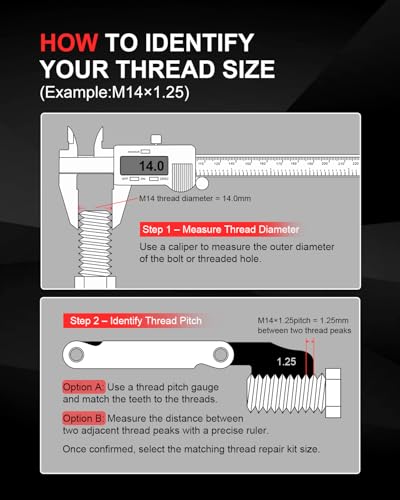 Kolvoii M14×1.25 Helicoil Thread Repair Kit for Spark Plug, Metric M14 Helicoil kit with HSS Drill Bit, Tap & Stainless Steel Inserts for Cylinder Head Engine Spark Plug Stripped Hole Repair - size: M14X1.25