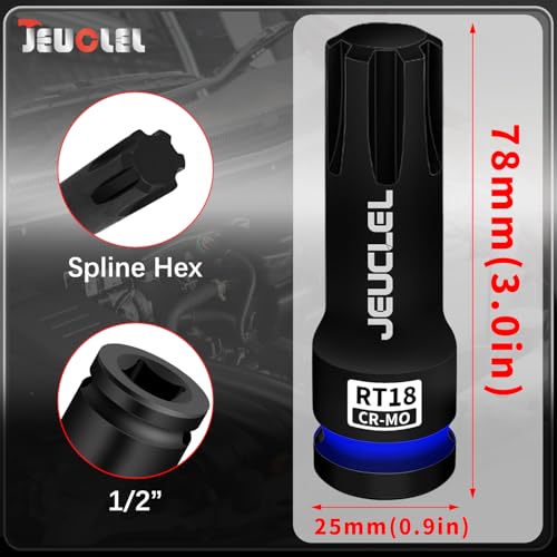 RT18 Spline Bit Socket, 1/2" Drive Spline Hex 6 Point Impact Socket | 3-Inch, Cr-Mo Steel, Lengthen Screwdriver Adapter for Electric Ratchet Wrenches, Fastening Screws, Socket Wrench, Head Drill - size: RT18