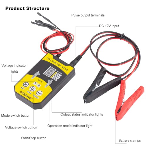 GODIAG GT113 Injector Tester Cleaner Kit, 8 Pulse Modes 6 Adapters, 12V/5V Output for Cars Motorcycle