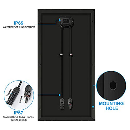 Solar Panel 200 Watt 12 Volt Monocrystalline – High Efficiency 200W 12V Solar Panel, Waterproof Junction Box, Off-Grid Battery Charger for RV, Boat, Cabin, Camper & Home Backup Power System - size: 200W