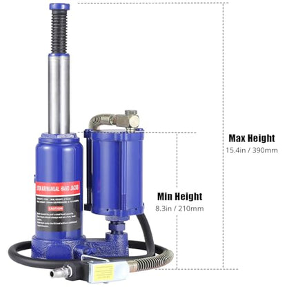 Heavy Duty Air Hydraulic Bottle Jack for Auto Repair and Home Lifting – Manual Hand Pump, Pneumatic Power, Reliable Industrial Jack – 5 Ton or 32 Ton Capacity