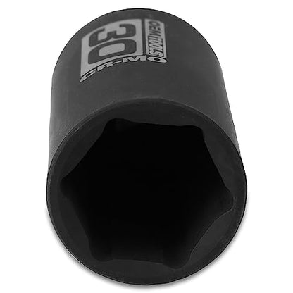 OEMTOOLS 25203 30mm Axle Nut Socket 1/2 Inch Driver, 30 mm Socket, 30 mm Socket 6 Point, 30mm Axle Nut Socket | CR-MO 30mm Impact Socket, Black Oxide Finish to Resist Rust, 6 Pt. 30mm Socket, Use for Tune-Ups - size: 30 mm
