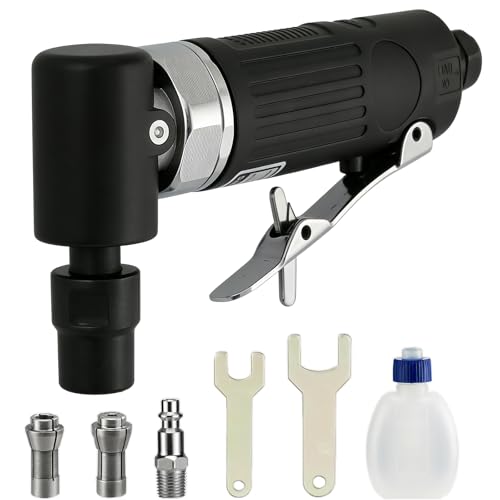 Air Angle Die Grinder,1/4 pneumatic Right Angle Die Grinder, 20000 RPM, 90 degree pneumatic rotation, For grinding, cutting, polishing, weld repair, and deburring, including 1/4 &1/8Collets Included