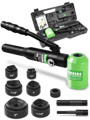 AMZCNC Hydraulic Knockout Punch Kit 8Ton 1/2-2in Electrical Conduit | Electricians Panel Punching Steel Aluminum Brass Copper Electrical Wiring Cabinet Installation Industrial Construction Repair - style: 1/2”~2”