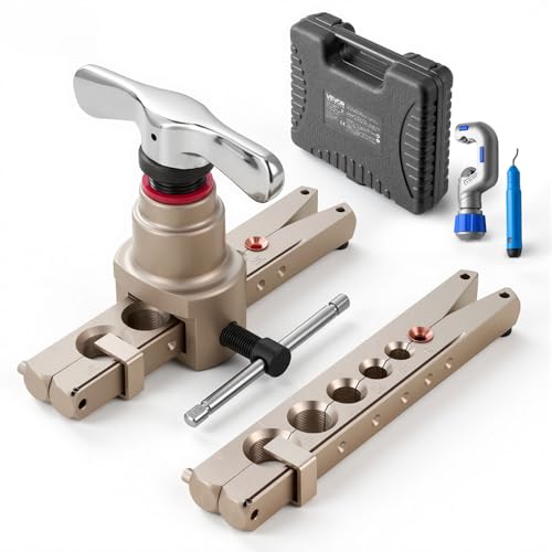 VEVOR Flaring Tool HVAC, 45° Eccentric Single Flaring Tool for 1/4"-3/4" & 6-19mm Copper Aluminum Tubes - with Metric & SAE Clamps, Tube Cutter & Toolbox for Refrigeration Air Conditioner Repair - size: SAE & Metric Sizes