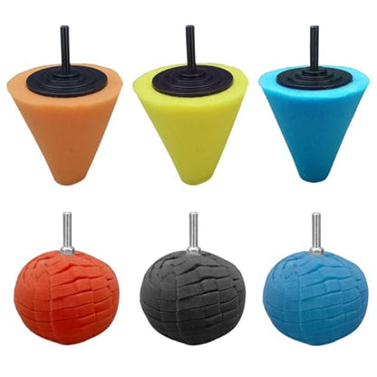 6PCS Car Buffing Polishing Pads for Drill Attachment- Auto Cone Metal Polish Foam Sponge Buffing Polishing Balls for Wheel Hub Cleaning- Car Buffer Polisher Kit for Auto Wheel Care & Detail Cleaning