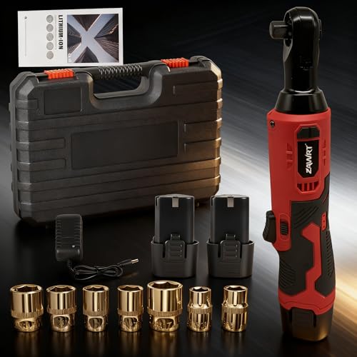 12V Cordless Electric Ratchet Wrench, Rechargeable High-Torque Automotive Repair Angle Ratchet Tool, Popular for Home Improvement and Maintenance Tasks红色双电款