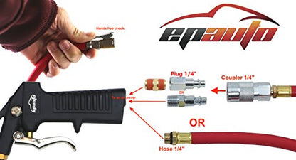 EPAuto Heavy Duty 120 PSI Tire Inflator Gauge w/Hose & Quick Connect Plug | with 1/4" Industrial Type-D Quick-Connect Plug