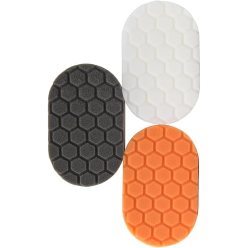 Chemical Guys Hex Hand Applicator Pad Kit, 3-Piece for Polish and Wax | Orange pad cuts and corrects, white pad polishes, black pad applies wax or sealant. Hex foam spreads evenly by hand