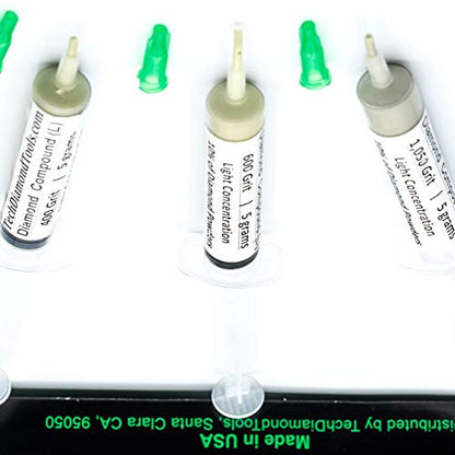 TechDiamondTools Kit of 3 Diamond Lapping Paste Polishing Compound USA Made 400 600 1050 Grit Lapping Compound for Rock Glass Metal Jewelry Resin Marble with 10% of Diamond Powder - style: Light 10% concentration