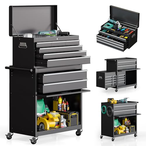AirWire 8-Drawer Large Rolling Tool Chest Black | Tool Storage Cabinet with Enhanced Packaging, Detachable Top Tool Box, Metal Tool Cart for Garage Workshop - color: Black, style: 8-Drawers