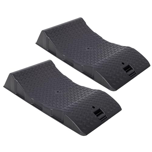 2 Pack Tire Saver Ramps for Cars, SUVs, RVs - Anti-Slip Hard Plastic Tire Cradle for Long-Term Storage, Interlocking Flat Spot Prevention Wheel Support, 22.8"x11.8" Black (2)