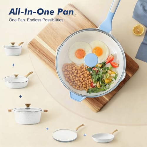 SENSARTE Nonstick Ceramic Skillet with Lid 12-inch, 5QT Non Toxic Deep Frying Pan, Saute Pan with Lid, Stay-cool Handle, Healthy Cooking Pot, Induction Compatible, Blue - color: Glicer Blue, size: 12-inch/5QT