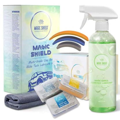 Magic Shield Triple Clay Bar with Spray – 100g Light, Medium & Heavy Bars + GlideTech Lubricant Spray | Professional Auto Detailing, Deep Cleaning & Shine Restoration - size: Triple clay bars w/ spray