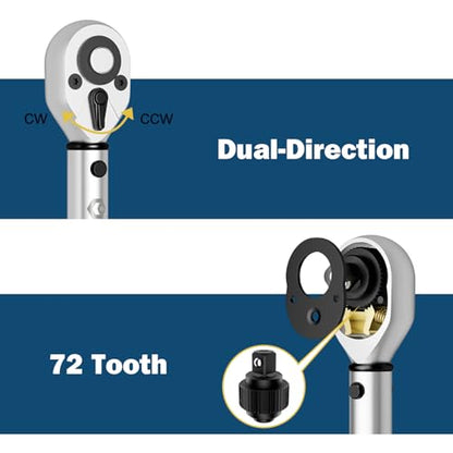 VANPO 3Pcs Torque Wrench 1/4&3/8&1/2"-20-240in-lb, 5-45ft-lb, 20-160ft-lb | ±3% Accuracy, Click, Dual Direction, 72-Tooth Ratchet, for Bike, Motorcycle, Car & Automotive Use