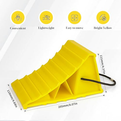 Wheel Chocks with Rope, Heavy Duty Non-Slip Tire Chocks for Trailer Camper Truck Car, Bright Yellow Lightweight Wheel Blocks Fit Tires Up to 26", 4 Pack - size: 4pcs