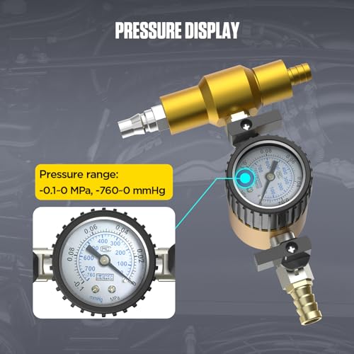 Coolant Refill Tool Kit – Pneumatic Vacuum Coolant Filler with Pressure Gauge & 3 Adapters, Radiator Cooling System Purge & Fill Set, Vacuum Leak Test & Air-Free Refill for Cars Trucks SUVs