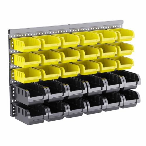 30 Pcs Wall Mounted Garage Storage Bins, Wall storage Parts Bins Rack, Nut and Bolt Garage Tool Organizer Bins for Nuts, Bolts, Screws, Shop, Accessories (Black+Yellow, SMALL(30PCS)) - color: Black+Yellow, size: SMALL(30PCS)