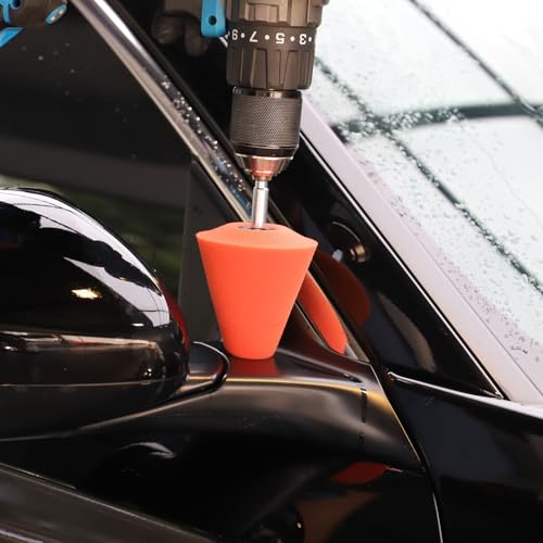 SPTA Polishing Cone, Car Wheel Hub Drill Buffing Sponge Pads Kit, Polishing Ball (Orange T140 Heavy Cut Polishing Cone) - color: Orange T140 Heavy Cut Polishing Cone