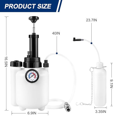 KACOLA 3L Pressure Brake Bleeder Kit, Manual Brake Power Bleeder with 1L Catch Bottle and 4 Master Cylinder Adapters, One-Person Operation for Brake and Clutch Fluid Exchange on Most Cars Trucks