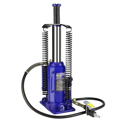 12 Ton Air Hydraulic Bottle Jack, Pneumatic Quick Lift Welded Car Bottle Jack,10.2-20.1 inch Lifting Range Manual Handle and Air Pump,Heavy Duty Auto Truck Travel Trailer Repair Lift,Blue - color: Blue-n, size: 12 Ton