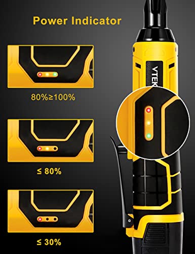 VTEK 3/8" Cordless Ratchet Wrench 16.8V Electric Power Ratchet Wrench,40 Ft-lbs 400 RPM