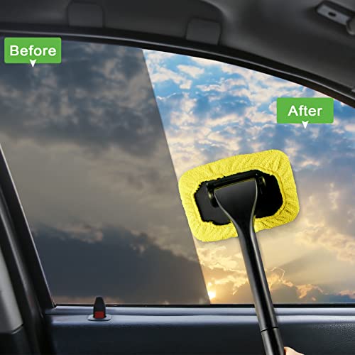 Frienda 2 Set Windshield Cleaner Tool Inside Car Windshield Cleaning Wand Auto Window Cleaner with Detachable Handle, 8 Reusable Microfiber Pads and 2 Spray Bottles for Car Interior(Gray, Yellow) - color: Gray, Yellow