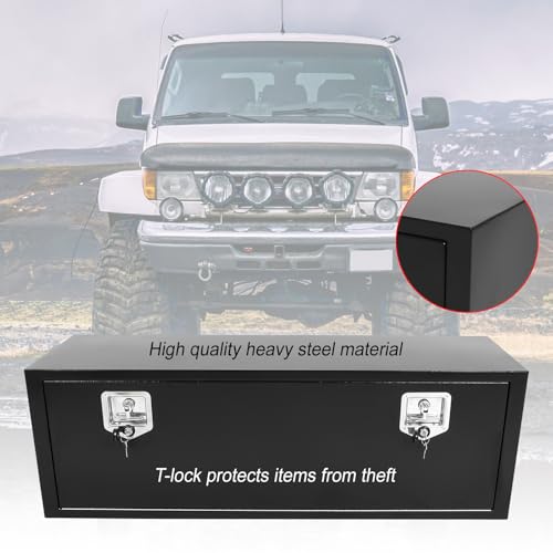 Heavy Duty Steel Plated Underbody Truck Tool Box with T-Handle Lock, Waterproof Tongue Box for Storage with Smooth Surface for Truck, Pickup, RV, Trailer - Black, 48" x 14" x 16" Inch - size: 48" x 14" x 16"