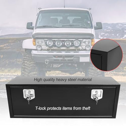 Heavy Duty Steel Plated Underbody Truck Tool Box with T-Handle Lock, Waterproof Tongue Box for Storage with Smooth Surface for Truck, Pickup, RV, Trailer - Black, 48" x 14" x 16" Inch - size: 48" x 14" x 16"