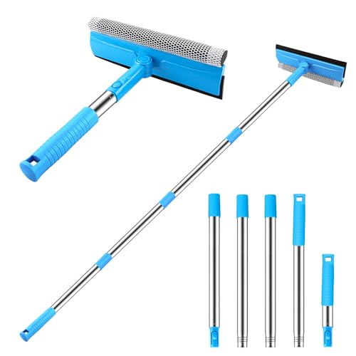 SetSail Window Squeegee, 2 in 1 Window Cleaner Tool with 57-in Extension Pole and Sponge Professional Squeegee for Window Cleaning Car Windshield Glass Shower, Blue