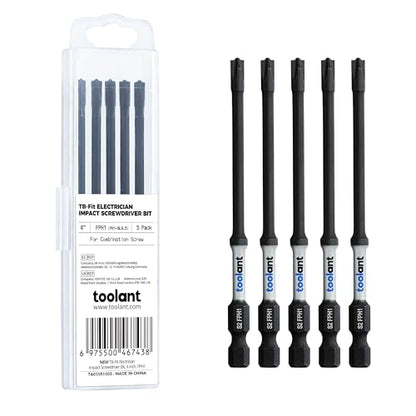 toolant TB-Fit Electrician Impact Screwdriver Bit Set, 5pcs FPH1 (PH1-SL4.5) 4" Long, 1/4” Hex-Shank S2 Steel Hex Bits Set, CNC Machined Tips with Magnetism - size: 4" FPH1（PH1-SL4.5）