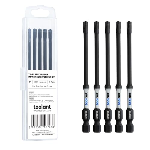 toolant TB-Fit Electrician Impact Screwdriver Bit Set, 5pcs FPH1 (PH1-SL4.5) 4" Long, 1/4” Hex-Shank S2 Steel Hex Bits Set, CNC Machined Tips with Magnetism - size: 4" FPH1（PH1-SL4.5）