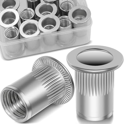 1/2''-13 UNC Rivet Nut, 10Pcs 304 Stainless Steel Flat Head Rivnut Threaded Insert Nutsert - color: Silver, size: SAE 1/2"-13 - 10 Pcs