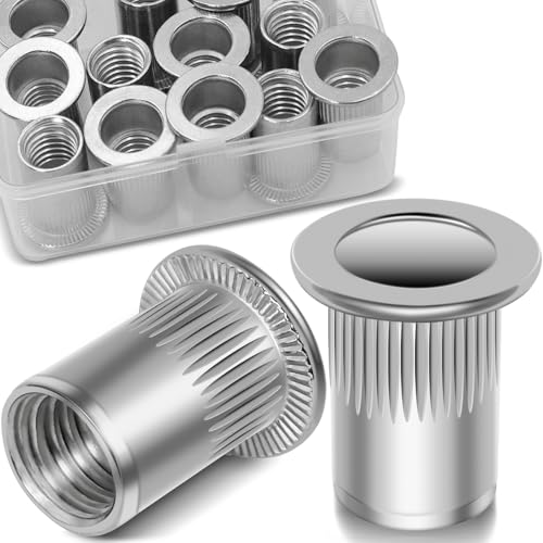 1/2''-13 UNC Rivet Nut, 10Pcs 304 Stainless Steel Flat Head Rivnut Threaded Insert Nutsert - color: Silver, size: SAE 1/2"-13 - 10 Pcs