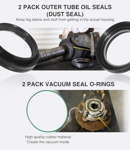 Outer Axle Knuckle Tube Dust Seal & Inner Tube Seal & Needle Bearing & Snap Ring & Thrust Washer Seals Kit for 1998-2004 Ford Super Duty Excursion F250 F350 F450 F550 With Dana 50 60 Front Axle - size: Complete for 1998-2004 Ford F250 F350 F450 F550