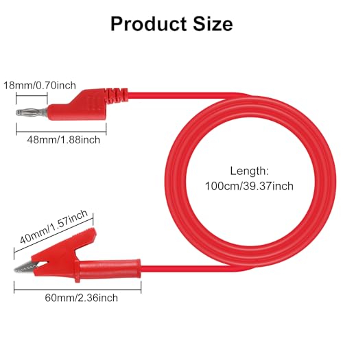 2Pack 4mm Banana to Alligator Clip Plug Test Leads Multimeter Electrical 4mm Banana Stackable Plug Silicone Flexible Copper Cable 1 Meter for Multimeter Electrical Testing - color: 2set banana to clip