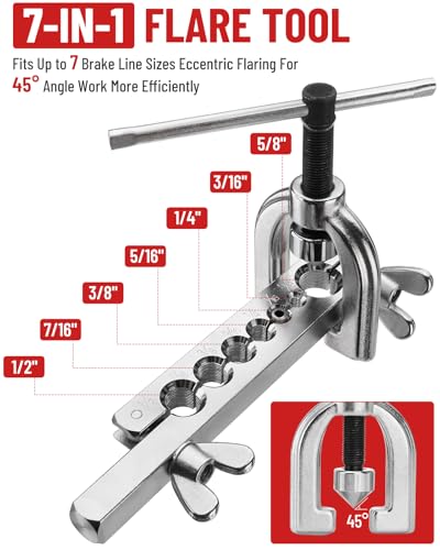 25 ft 3/16in Copper Coated Brake Line Flaring Tool Kit, Includes 3-in-1 Tube Bender, Double & Single Flaring Tool Set, 1 Tube Cutter, 2 Threads Unions, 20 Fittings - color: 3/16 in Copper Coated
