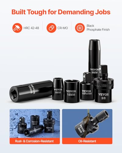 VEVOR Impact Socket Set 3/8" Drive, 67 PCS, CR-MO Swivel Sockets, SAE 5/16"-3/4" & Metric 8-19mm, 6 Point Shallow & Deep, Ratchet Handle, Extension Bars, Adapters, Universal Joint - style: 3/8" 67 PCS Swivel CR-MO