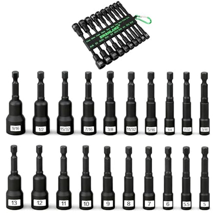Magnetic Nut Driver Set, 20-Piece Metric & SAE 1/4" Hex Shank, Drill Socket Set, Impact Driver Bit Sets, Magnetic Bit Holder with Aluminum Alloy Snap Clip, 65mm Long Hex Bits, Quick Change Tool - style: 20PCS 65mm