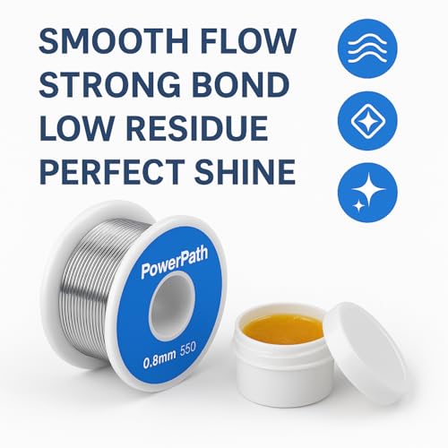 Soldering Iron Kit with Rosin Core Solder Wire and Flux Paste | 50g Tin Lead Solder Set for Electrical and Electronic Repair | 0,75mm 50gr Plus Flux Paste