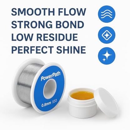 Soldering Iron Kit with Rosin Core Solder Wire and Flux Paste | 50g Tin Lead Solder Set for Electrical and Electronic Repair | 0,75mm 50gr Plus Flux Paste