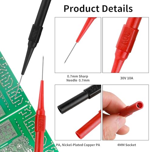 Back Probe Kit for Multimeter Test Lead for Automotive Testing & Car Tester | backprobe kit with 4mm Banana Socket (0.7mm Needle) Non-Destructive Wire Piercing Probes Pin tools Multimeter tester 10PCS
