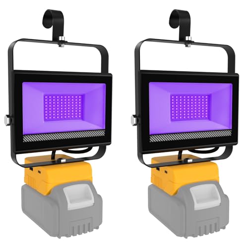 Portable LED Black Lights, Cordless Blacklight Compatible with Dewalt 20V Battery, 395nm Ultraviolet Flood Light with 140° Adjustable, USB & Type C Charging Port for Glow Party Stage (2 Pack) - size: 2 Pack