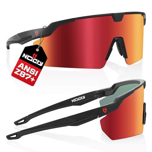 NoCry ANSI Z87 Sunglasses For Men or Women with Anti-Scratch and 100% UV Protection — High Contrast Lens Tinted Safety Glasses for Men — Perfect Z87 Safety Glasses or Safety Sunglasses - color: Black & Black (Mirrored)