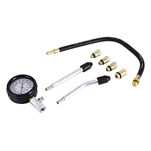 Cylinder Pressure Gauge, Multi-Functional Petrol Gas Engine Cylinder Compression Tester Test Gauge Kit 0-21BAR or 0-300PSI Car Motorcycle Garage Tools with Molded Case
