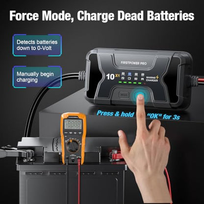 Marine Battery Charger 10X1: 1-Bank, 10A Onboard Charger - 10A Per Bank, 12V Waterproof Boat Battery Charger for SLA/AGM, Lithium, Calcium - Charged 24/7 - size: 1 Bank(10A)