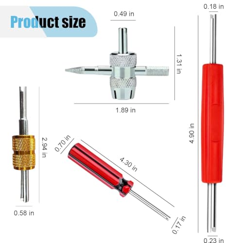 7PCS Tire Valve Stem Removal Tool Kit, 4-Way Single & Dual Head Schrader Valve Core Remover Wrench for Tire Repair Installation, Multi-Function Tools for Car Bike Truck RV HVAC Air Conditioner