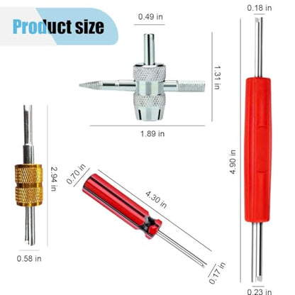 7PCS Tire Valve Stem Removal Tool Kit, 4-Way Single & Dual Head Schrader Valve Core Remover Wrench for Tire Repair Installation, Multi-Function Tools for Car Bike Truck RV HVAC Air Conditioner