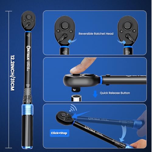 3/8 Inch Drive Click Torque Wrench (6.78-61 N.m & 5-45 FT.LB), ±3% Accuracy, 72-Tooth Reversible Ratchet, CR-MO Steel for Automotive Repair, Motorcycle, Bike - with Storage Case - size: 3/8 Inch
