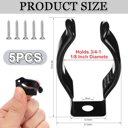 5 Pack Spring Clip Broom Clip with Screws for 3/4-1 1/8 Inch Diameter Black Manganese U Shape Steel Clips Holder Bracket for Tools Rakes and Flashlight Pipe Tool Holder Wall Garage Garden - size: 3/4-1 1/8 Inch